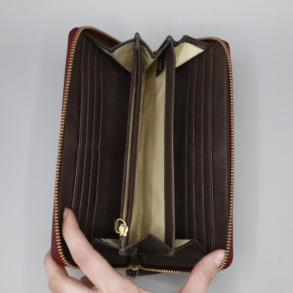 Coach Leather Zip Around Wallet Burgundy Classic Retro Timeless Old Money Preppy - Picture 4 of 15
